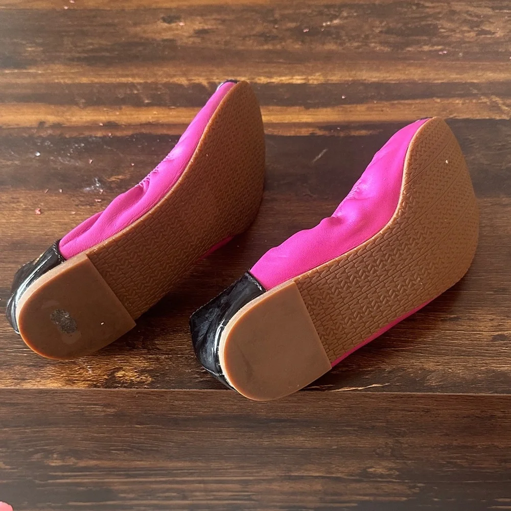 Michael Kors Hot Pink Flats with Black Patent Cap Toe